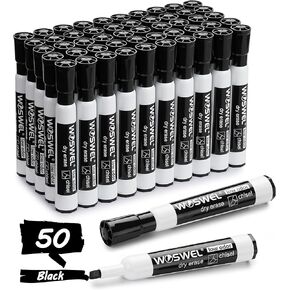 Dry Erase Markers Bulk, Chisel Tip Whiteboard Markers, Low Odor Thick Dry Markers, 50 Black Color for Kids/Teachers, Classroom, Office & Home Use