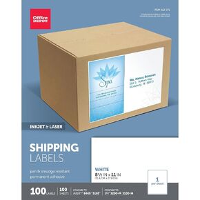 Office Depot® Brand White Inkjet/Laser Permanent Full-Sheet Labels, 505-O004-0012, 8 1/2" x 11", Box Of 100