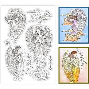 GLOBLELAND Angel Clear Stamp for Card Making Fairy Character Silicone Clear Stamps Women Lady Transparent Stamps Seal for DIY Scrapbooking Embossing Paper Album Craft Decorations