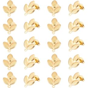 UNICRAFTALE 20Pcs Golden Leaf Stud Earrings with Earring Backs, 304 Stainless Steel, Stud Earring Findings for DIY Jewelry Making