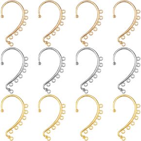 OIIKI 12PCS DIY Ear Cuffs for Women, Non Piercing Wraps, Clip on Cuffs, 7 Holes for Jewelry Making Accessories (Silver, Gold, KC Gold)