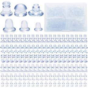 Silicone Earring Backs Clear Earring backings with Box Earring Safety Back Pads backstops Stopper 6 Different Shapes Soft Earring Backs Replacements (600PCS/300Pairs)