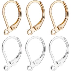 Beebeecraft 100Pcs 2 Colors Leverback Earring Hooks 18K Gold & 925 Sterling Silver Plated 316L Surgical Stainless Steel French Ear Wire Findings for Jewelry Making