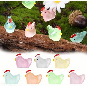 63PCS Luminous Mini Chicken Figurines Resin Miniature Animals 7 Colors Tiny Chickens Glow in the Dark Hide Mini Animals Decor Miniature Glow in the Dark Chickens for Dollhouse, DIY, Home, Party Decor