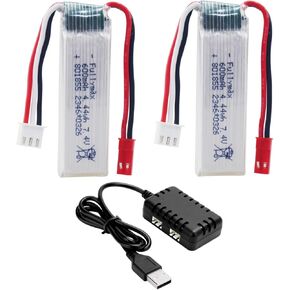 sea jump 2PCS 2S 7.4V 600mAh Li-ion Battery with 2in1 Charger Suitable for XK A280 A160 A300 RC Remote Controlled Aircraft Fixed Wing Battery Glider Sircraft Model Toy Accessories