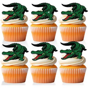 18 PCS Alligator Cupcake Toppers for Boys Girls Jungle Animals Crocodile Reptile Cupcake Decorations Picks Alligator Birthday Party Supplies Favor