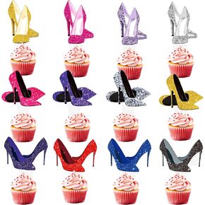 High Heels Cupcake Toppers 48Pcs High Heel Cake Decorations Colorful Stiletto Shoes Birthday Party Decorations Makeup Cupcake Picks for Queen Bachelorette Bridal Shower Supplies