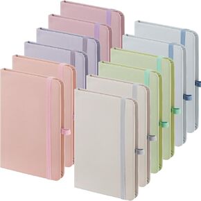 12 Pieces Morandi Pocket Journal A6 Small Notebooks 3.5 x 5.5 Inch Small Leather Notebook Mini Ruled Lined Journal with Elastic Band Pen Holder Page Marker Ribbons for Women Nurse