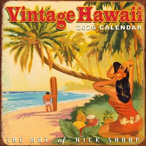 Deluxe Wall Calendar 2026 Vintage Hawaii - Vintage Art of Rick Sharp - 2026 Wall Calendar 12 Month by Pacifica Island Art