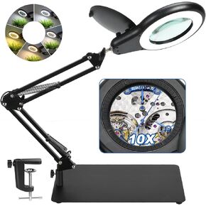 10X Magnifying Glass with Light and Stand, Magnifier with Light Hands Free, Lighted LED Magnifying Lamp Stepless Dimming Magnifying Desk Lamp Dust Cover Design for Crafts Repair Art Close Work