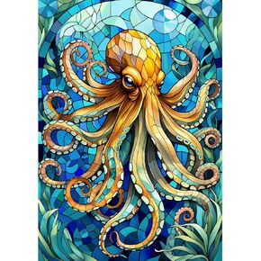 Hopgo 500 Piece Puzzle for Adults, Colorful Stained Glass Octopus Jigsaw Puzzles for Family Game Puzzles Lover 20"x14.2"