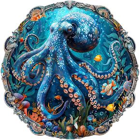 Wooden Puzzles for Adults, Mystic Tentacles Wooden Jigsaw Puzzle, Wood Puzzles Adult, Unique Shaped Octopus Puzzle for Adults, Fun Gifts & Home Decor (M-11.4 * 11.4in - 200 pcs)