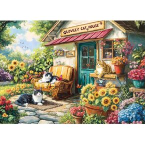 Hopgo Puzzles for Adults 1000 Pieces, Lovely Cat House Jigsaw Puzzles for Adults, Funny Puzzles for Home Decor 27.5"x19.6"