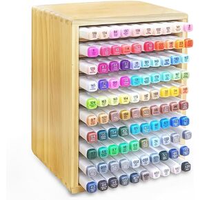 Marker Organizer for 100 Markers, Wooden Desk Storage Organizer Rack,Desk Storage Rack for Markers, Pens, Pencils Art Brushes Art Supply Holder for Classroom, Office, Home Decor