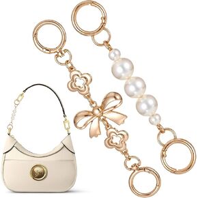 MBAIYO 2 Pcs Gold Purse Extender Chain, Metal Bow Pearl Bag Extender Bag Chain Strap for Handbags Wallet Purse Strap Making Supplies for Women