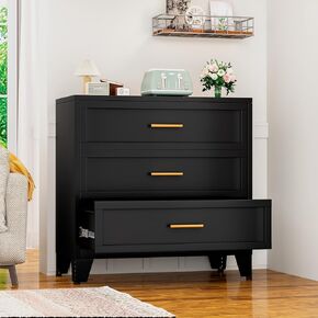 3 Drawer Metal File Cabinet, Bedroom Dresser Drawers, Multi-Functional Accent Drawers Cabinet, Lateral File Cabinets for Collection and Storage Small Size Files (Black)