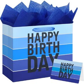13" Happy Birthday Gift Bag with Tissue Paper,Card and Handles for Men Boy Kid Birthday Party