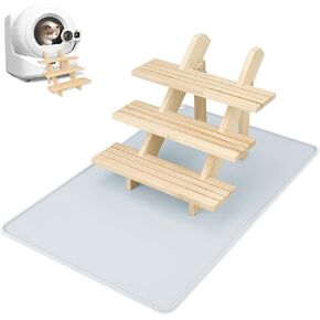 Cat Litter Box Ramp, Adjustable 3-Tier Cat Steps, Cat Ramp for Litter Box with Non-Slip Mat, Pet Stairs for Small and Elderly Cats Washable Mat and Easy to Clean for Litter Robot.