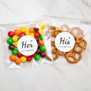His Favorite Her Favorite Stickers (50 + 50) with 100 Polka Dot Gift Bags – Perfect Wedding Party Favors, Welcome Bag Stuffers