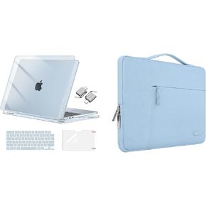 MOSISO Compatible with MacBook Air 13 inch Case 2025-2022 M4 A3240 M3 A3113 M2 A2681, Plastic Hard Shell&Keyboard Cover&Screen Film&Type C&Polyester Computer Bag,Crystal Sky Blue&Air Blue