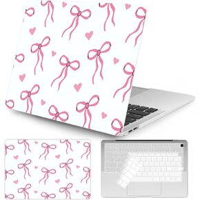 Seorsok Compatible with MacBook Air 13 Inch Case 2022 2021 2020-2018 Release A1932 A2179 M1 A2337 Touch ID,Cute Pink Ribbon Bow Tie Aesthetic Plastic Hard Case with Transparent Keyboard Cover,Pink Bow