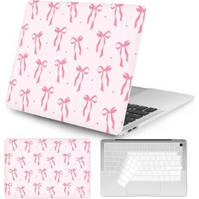 Seorsok Compatible with MacBook Air 13 Inch Case 2022 2021 2020-2018 Release A1932 A2179 M1 A2337 Touch ID,Cute Pink Ribbon Bow Tie Aesthetic Plastic Hard Case with Transparent Keyboard Cover,Pink Bow in Kuwait