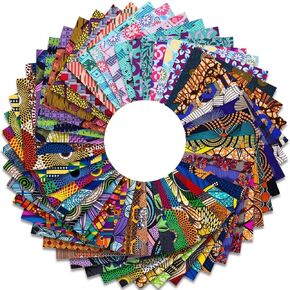 50 Pcs African Fabric Square 25 x 25 cm/9.8 x 9.8 Inches Polyester No Repeat Patchwork Printed Craft Bundle for DIY Sewing Accessories
