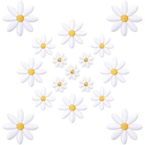 16 Pcs Iron on Patches for Clothes Ideal for Clothes,Jeans,Hats,Backpack, 4 Sizes Cute Daisy Flower Applique Patch White,Sew On Embroidered Applique Sewing Patches for Bags