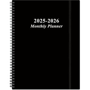 2025-2026 Monthly Planner - 18 Monthly Calendar, July 2025 - December 2026, Two Pages Per Month, 9" x11" Planner with Tabs, Strong Twin-Wire Binding, Inner Pocket, Black