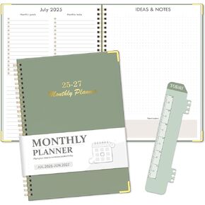 2025-2027 Monthly Planner for July 2025-June 2027, 7.4" x 10.2" 24-Month Calendar Planner, 2 Years Spiral Hardcover Calendar for School & Office, Green
