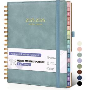 Monthly Planner 2025-2026, 18 Months Academic Calendar Planner from July 2025 - December 2026, 7.4'' x 9.6'' Monthly Planner with Tabs, Spiral Daily Planner Perfect for Office School Teacher Student, Green