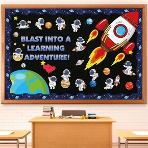 Outer Space Astronaut Bulletin Board Decorations, Space Theme Bulletin Board Back to School Classroom Chalkboard Board Decor, Galaxy Astronaut Cutouts for Kids School Classroom Wall Decor