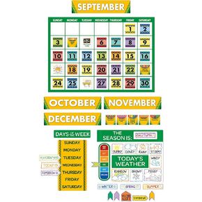 Eureka Crayola Colors and Shapes Classroom Calendar Bulletin Board Set for Teachers, 28 Pieces