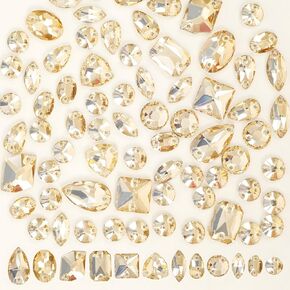 70Pcs Sew on Rhinestones White Mixed Shapes Flatback K9 Glass Rhinestones Sew on Crystal Gems with 2 Holes for Crafts, Clothes, Costumes, Dress, Hat, Shoes