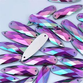 100PCS 28x8mm Sew on Rhinestones AB Color Crystal Gems Jewels for Crafting, Large Water Drop Flatback Sew on Gemstone 2 Hole for Crafts Clothes Bag Shoes Wedding Dress Decorations(00 Mixed Colors AB)