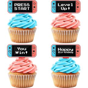 Blue and Red Video Game Controller Cupcake Toppers, Set of 40 – Gamer-Themed Party Decorations for Birthdays and Events by Pretty Cute Studios