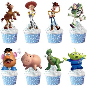 48PCS Toy Inspired Story Cupcake Toppers, Cake Toppers for Kids Birthday Party Cake Decorations Toy Birthday Party Supplies