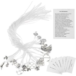 20 Pcs Coquette Cake Pulls on Ribbon Decorations Traditional Style Wedding Cake Charms with Blessing Cards Wedding Birthday Party Decoration Gifts (White)