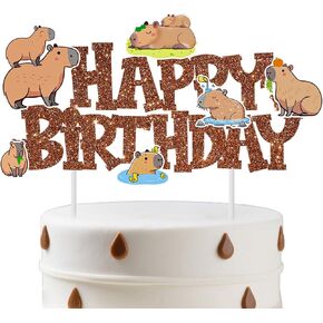 Capybara Happy Birthday Cake Toppers Glitter Brown Capybara Birthday Cake Decorations Capy Themed Cake Picks Capybara Lovers Cake Decoration for Animals Capy Baby Shower Supplies