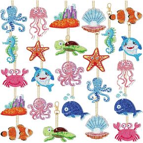 Karenhi 24 PCS Ocean Diamond Painting keychains kits 5d Summer Diamond Art Keyrings Sea Beach Painting Gem Meychains Forms For DIY Homps