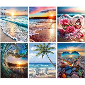 Mowana Diamond Art Kits for Adults - Diamond Painting Kits for Beginners, Sea View Craft Kits 5D DIY Round Full Drill Rhinestone Gem Art Painting for Home Wall Decor and Gifts 6 Pack 12x16inch