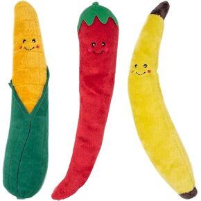 ZippyPaws Jigglerz - Dog Squeaky Toys to Keep Them Busy, Funny Food Plush for Small, Medium, & Large Dogs, Cute Stuffed Puppy Toy, Pet Products, Gift for All Breeds - Corn, Pepper, & Banana