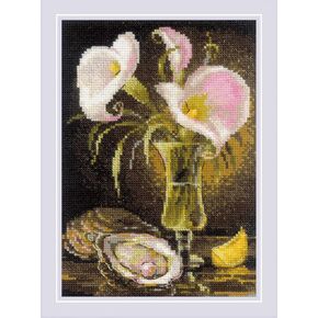 RIOLIS - Calla Lilies and Oyster 2267, Floral Cross Stitch Kits 6" x8¼, Cross Stitch Kit for Beginners & Advanced, Crossstitching Kits Adult, Counted Stitching Kits, Embroidery Kit