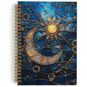 Celestial Sun Moon and Stars Spiral Notebook, Celestial Astrology Gothic Journal Notebook, Sun and Moon Notebooks for School Work, Dark Blue Starry Night Sky Celestial Astrology Gifts for Women Men, 5.5x8.3 Inch