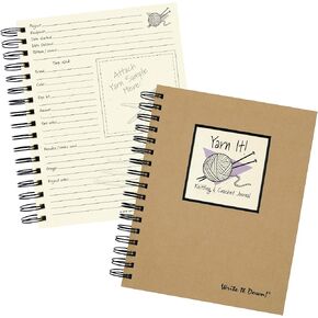 Write it Down series by Journals Unlimited, Guided Journal, Yarn It!, Knitting & Crochet Journal, Full-size 7.5"x 9", Kraft Hard Cover, Made in USA