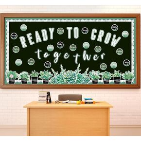 JarThenaAMCS 96Pcs Potted Succulents Plant Bulletin Board Decoration Green Ready to Grow Together Paper Cutouts with 200Pcs Glue Points for Back to School Summer Classroom Office Home Decor