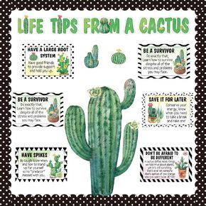 Pasimy 36 Pcs Cactus Bulletin Board Decorations Motivational Library Bulletin Board Set Cactus Classroom Decor for Back to School Decorations Classroom Must Haves Home School Wall Decorations