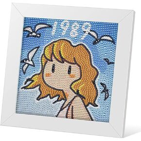 Nikolle 5D Taylor Diamond Painting Kits with Wooden Frame, Taylor Merch, DIY Diamond Art Kits for Beginners, Taylor Gifts for Women 7x7 inch(Blue)