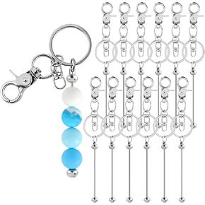 12pcs Blank Beaded Keychain Bars DIY Accessories Metal Beaded Keychain Detachable Key Chain for Pendant DIY Crafts Jewelry Making Gift (Silver)