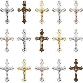 60 Pieces 5Colors Vintage Alloy Jesus Cross Charms Religious INRI Crucifix Pendants for DIY Plastic Rosary Necklace Easter Jewelry Making Supplies